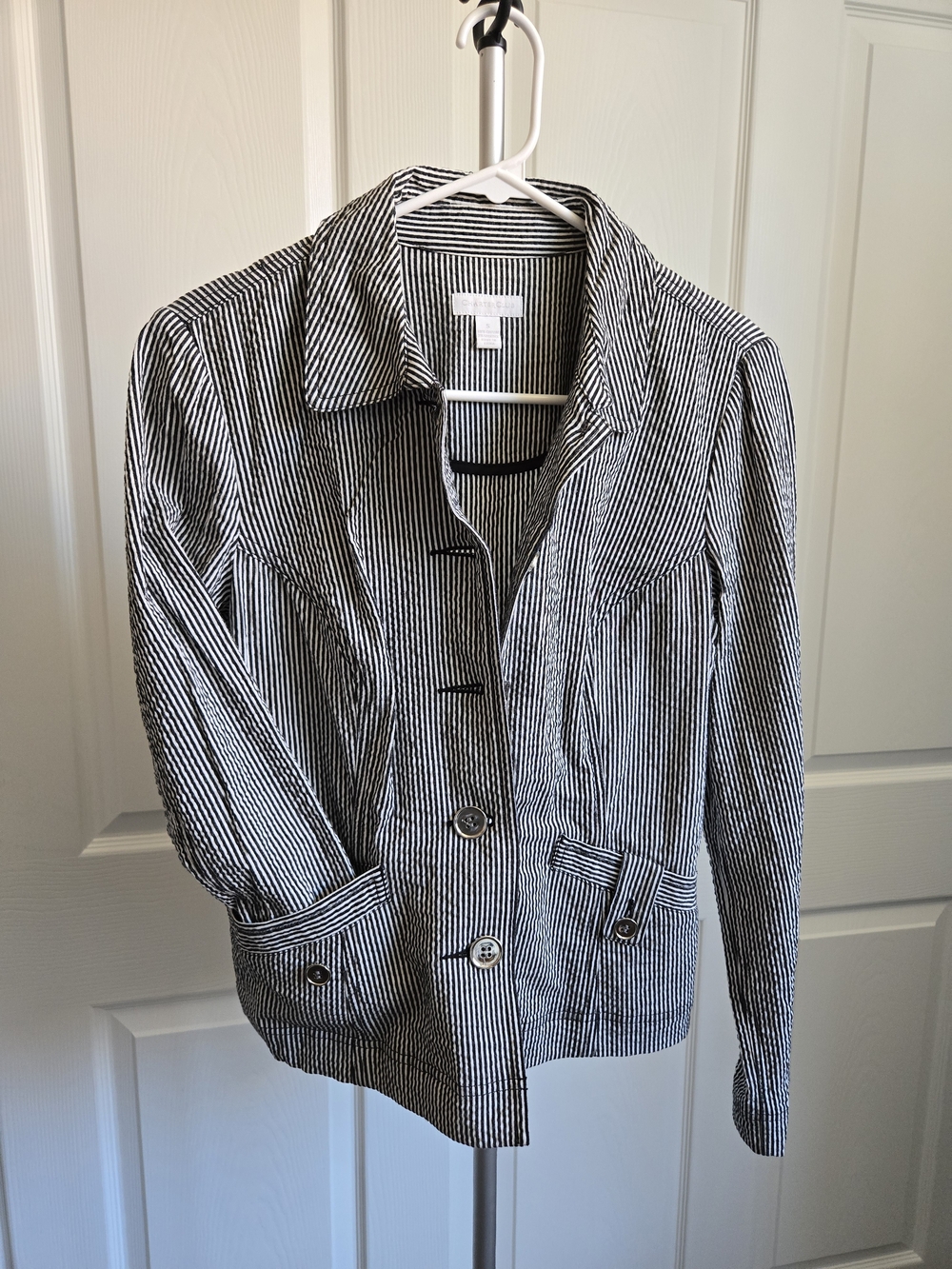 Charter Club Black & White Striped Cotton-Blend Blazer